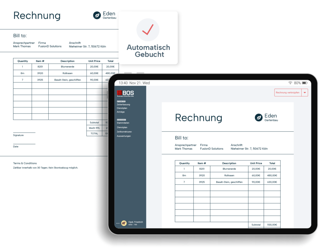 Rechnungen und Tabletansicht