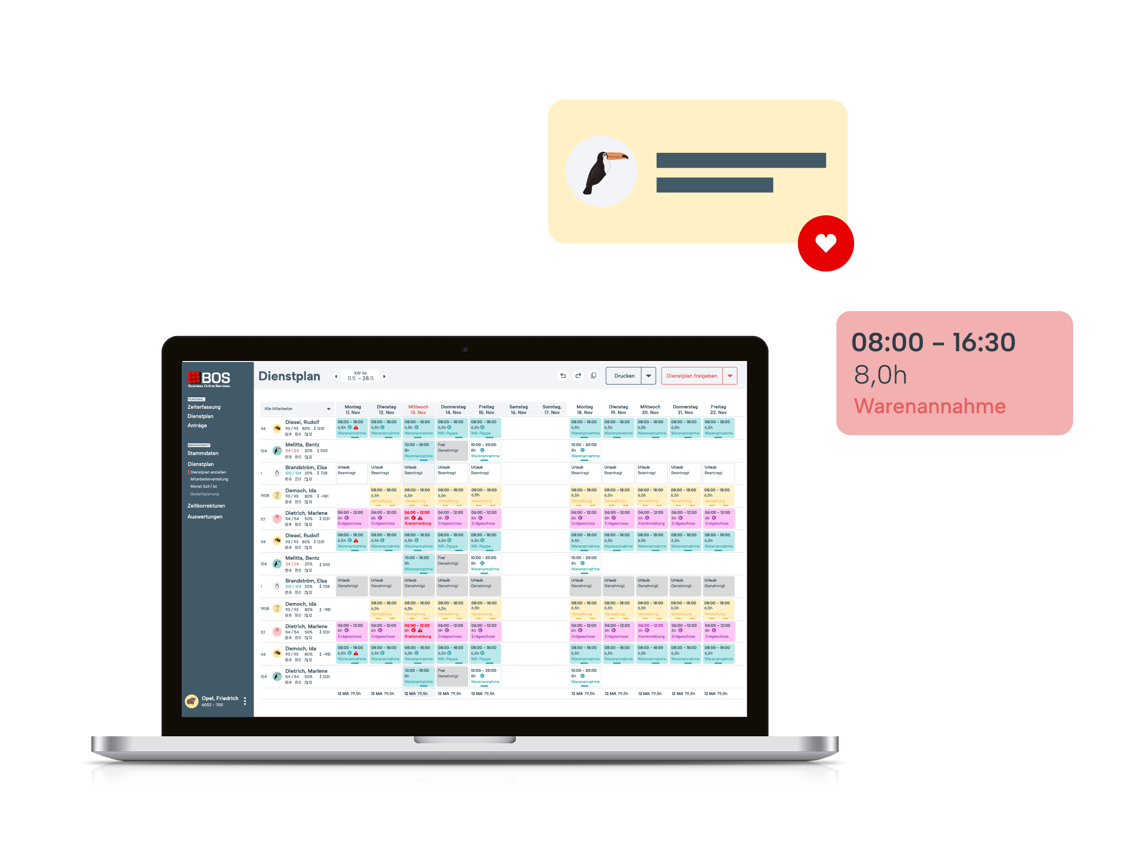 Softwareansicht Dienstplanübersicht