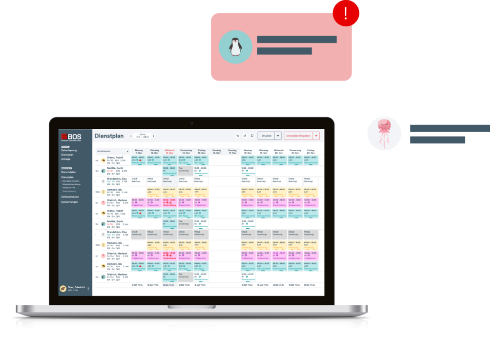 Softwareansicht Dienstplanübersicht